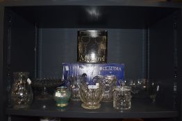 A selection of glass wares including tazza fruitbowl and lustre pot puri