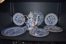 A selection of blue and white ware ceramics including Royal Grafton Dynasty, Spode and Chinese