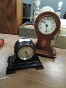 To vintage mantel clocks,one having inlaid detail and 8 day movement.