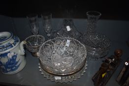 A selection of clear cut and crystal glass wares including fruit bowls
