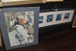 Two modern colourful prints including seaside interest