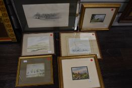A selection of miniature prints and picture frames including water colours and similar