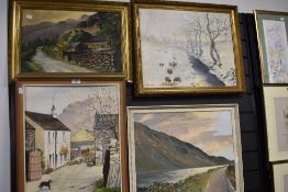 A selection of original art works including well composed oil on canvas of local interest