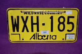 A pressed number plate for Alberta
