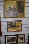 A selection of poultry related art works and print including original oil on canvas of Cockerel