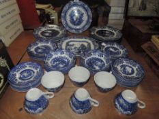 An assortment of blue and white ware including Doulton plate, Wedgewood willow plate and Ironstone
