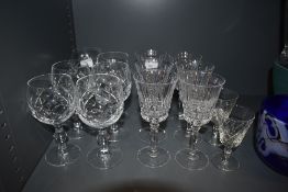 A selection of crystal glass wares including wine and port