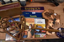 A selection of trinkets including blue cameo glass bowl