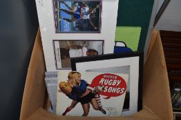 A selection of prints and picture frames including signed sports interest