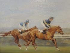An oil painting, Grundy, The Derby 1975, horse racing interest, signed and dated (19)75, 50x 60cm,