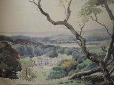 A watercolour, Preistlove, country castle, indistinctly signed, 35 x 50cm