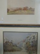 A watercolour, Dick Yeadon, country landscape, signed, 19 x 28cm, framed and glazed, and a