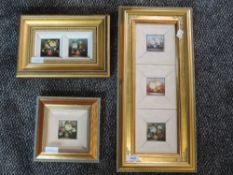 Three oil paintings on board, multi still life, 39 x 12cm, 8 x 16cm, and 5 x 5cm, framed