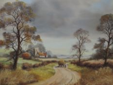 An oil painting, Peter J Greenhill, country landscape, signed 50 x 75cm, framed