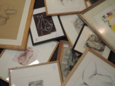 Ten pictures, sketches and prints, attributed to Jenkins, nude studies, inc Knees, 22 x 14cm, framed