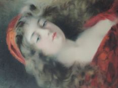 A print, after A Asti, portrait study young woman, 55 x 40cm, framed and glazed