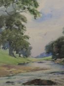 A watercolour, Geo H Downing, View of the River Lune near Kirkby Lonsdale, signed and attributed