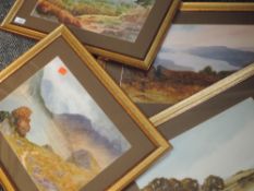 Four watercolours, Fox, Lake District interest, Windermere, Whitbarrow, River Kent and Buttermere,