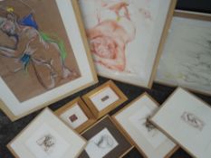 A red chalk drawing, Michael Jenkins, nude study, Face Down, attributed verso, 70 x 58cm, framed and