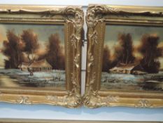 A pair of oil paintings on board, Sane, Dutch landscapes, 21 x 28cm, framed