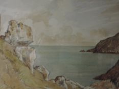 A watercolour, JSC, coastal landscape, indistinctly signed, 24 x 34cm, framed and glazed