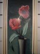 An oil painting, Tusan, tulips in a vase, signed, 60 x 18cm, framed