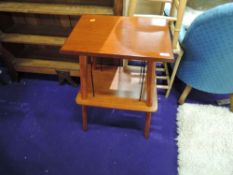 A modern stained frame rack table, possibly for vinyl records and turntable