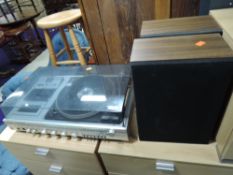 A vintage Ferguson Studio 100D table top radiogram and pair of speakers