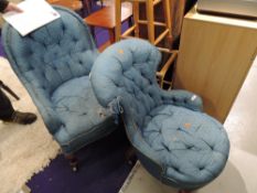 A Victorian button back easy chair and a similar nursing chair