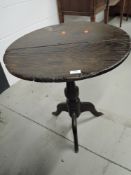 A period oak pedestal table, diameter approx. 60cm, damage to top edge