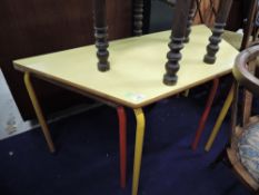 Two laminate topped childrens craft or work table standing aprox 60cm, in red and yellow