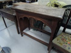 A traditional puginesque vestry table in the Victorian Gothic style, removed from local church,