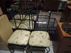 A set of six modern metal frame dining chairs and a similar glass topped coffee table