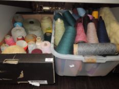 A good selection of wool and yarn cones for weaving and similar crafts over two boxes