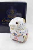 A Royal Crown Derby Collectors Guild Poppy Mouse paperweight, boxed with gold stopper