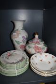 A mixed lot of ceramics including Duchess bowls, Royal Doulton Carmel plates, and a Tapodel urn