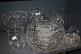 A selection of clear cut and crystal glass wares