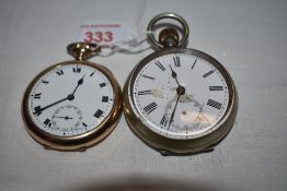 A gold plated pocket watch of slim form having Roman numeral dial and subsidiary seconds, and a