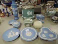 A selection of ceramics by Wedgwood Jasperware including green and yellow colour ways