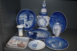 A selection of ceramics by Royal Copenhagen including vase and decanter