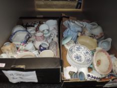 Two boxes of ceramics including Masons Limoges Noritake and more
