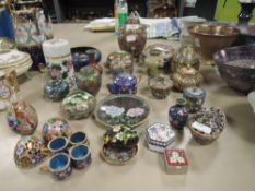 A large selection of cloisonne items including cases decorations and vase etc