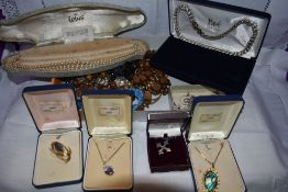 A selection of costume jewellery including chains, beads, Artisan steel pendants, Paua shell etc
