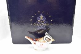 A Royal Crown Derby Collectors Guild Crested Tit paperweight, boxed with gold stopper