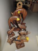 A selection of wooden carved animal figures