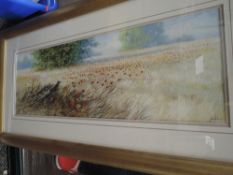 An original water colour and gouache of poppy meadow indistinctly signed