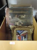 A mixed collection of general prints, original artworks,mirrors, and embroideries, mixed vintage and