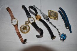 A small selection of costume jewellery wrist and pendant watches including Lucerne, Timex etc