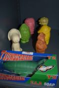 A selection of vintage cartoon character soap bars including Thunderbirds