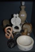 A selection of hand carved and worked agate and stone ware items